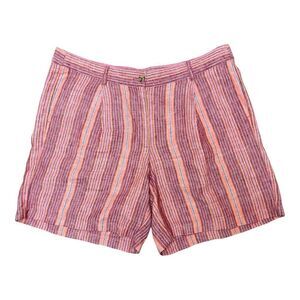 J Jill Linen Striped Pink and Orange Shorts Sz 14 Casual Relaxed Boho Classic